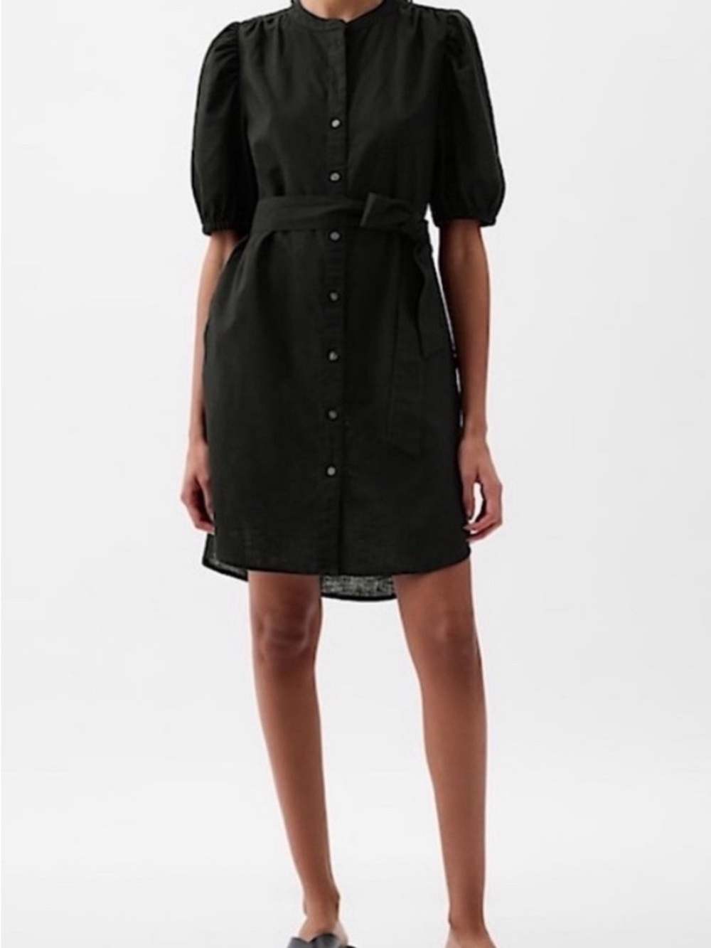 GAP Black Button-Front Mini Dress with Tie Waist